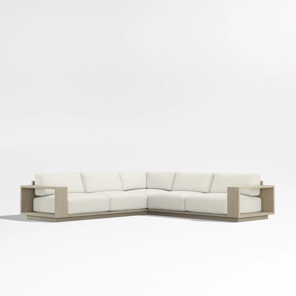 Mallorca Wood 3-Piece L-Shaped Outdoor Sectional Sofa with Canvas Natural Sunbrella ® Cushions