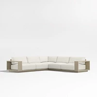 Mallorca Wood 3-Piece L-Shaped Outdoor Sectional Sofa with Canvas Natural Sunbrella ® Cushions