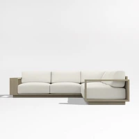 Mallorca Wood 3-Piece L-Shaped Outdoor Sectional Sofa with Canvas Natural Sunbrella ® Cushions