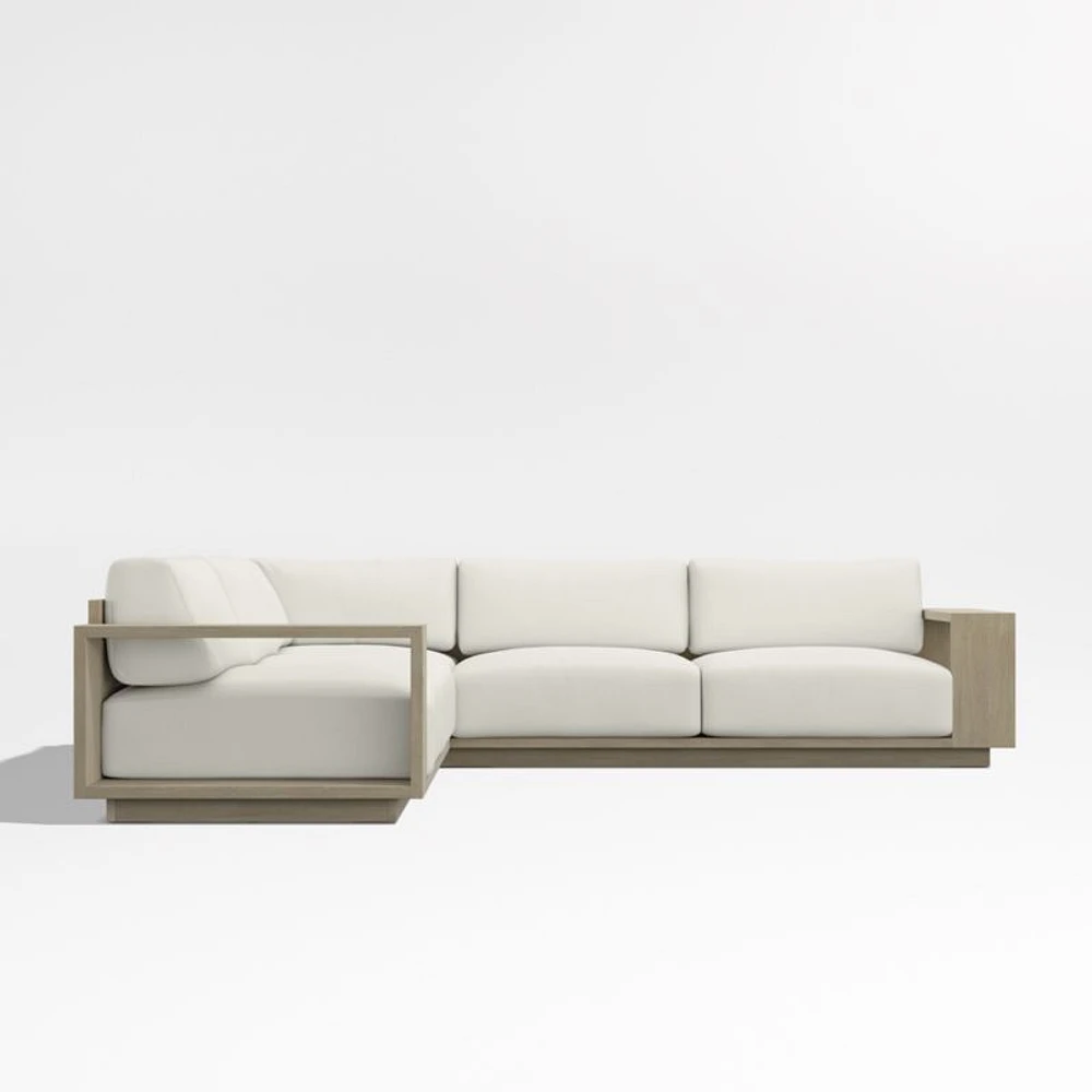 Mallorca Wood 3-Piece L-Shaped Outdoor Sectional Sofa with Canvas Natural Sunbrella ® Cushions