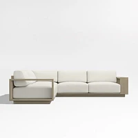 Mallorca Wood 3-Piece L-Shaped Outdoor Sectional Sofa with Canvas Natural Sunbrella ® Cushions