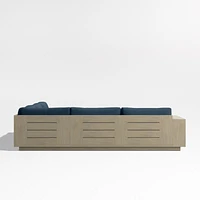 Mallorca Wood 3-Piece L-Shaped Outdoor Sectional Sofa with Cast Harbor Navy Blue Sunbrella ® Cushions