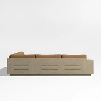 Mallorca Wood 3-Piece L-Shaped Outdoor Sectional Sofa with Cast Teak Brown Sunbrella ® Cushions