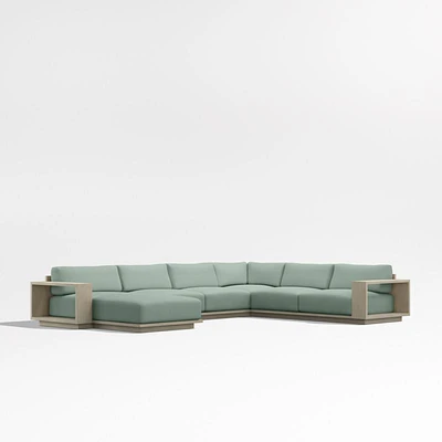 Mallorca Wood 4-Piece Left-Arm Chaise U-Shaped Outdoor Sectional Sofa with Canvas Spa Blue Sunbrella ® Cushions