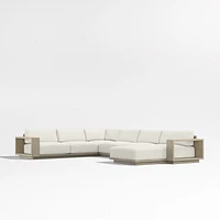 Mallorca Wood 4-Piece Right-Arm Chaise U-Shaped Outdoor Sectional Sofa with Canvas Natural Sunbrella ® Cushions