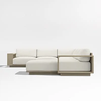 Mallorca Wood 4-Piece Right-Arm Chaise U-Shaped Outdoor Sectional Sofa with Canvas Natural Sunbrella ® Cushions