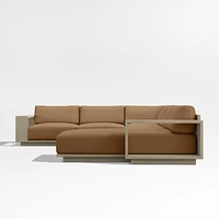 Mallorca Wood 4-Piece Right-Arm Chaise U-Shaped Outdoor Sectional Sofa with Cast Teak Brown Sunbrella ® Cushions