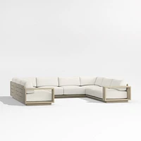 Mallorca Wood 5-Piece U-Shaped Outdoor Sectional Sofa with Canvas Natural Sunbrella ® Cushions