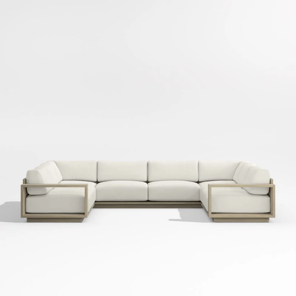 Mallorca Wood 5-Piece U-Shaped Outdoor Sectional Sofa with Canvas Natural Sunbrella ® Cushions