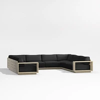 Mallorca Wood 5-Piece U-Shaped Outdoor Sectional Sofa with Cast Charcoal Grey Sunbrella ® Cushions