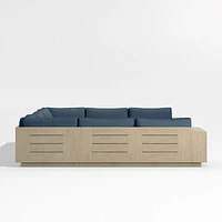 Mallorca Wood 5-Piece U-Shaped Outdoor Sectional Sofa with Cast Harbor Navy Blue Sunbrella ® Cushions