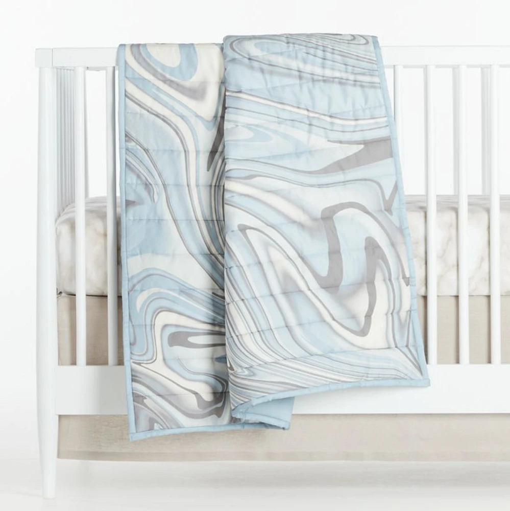 Organic Blue Marble Baby Quilt