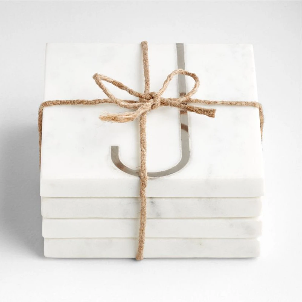 Marble "J" Monogram Coasters, Set of 4