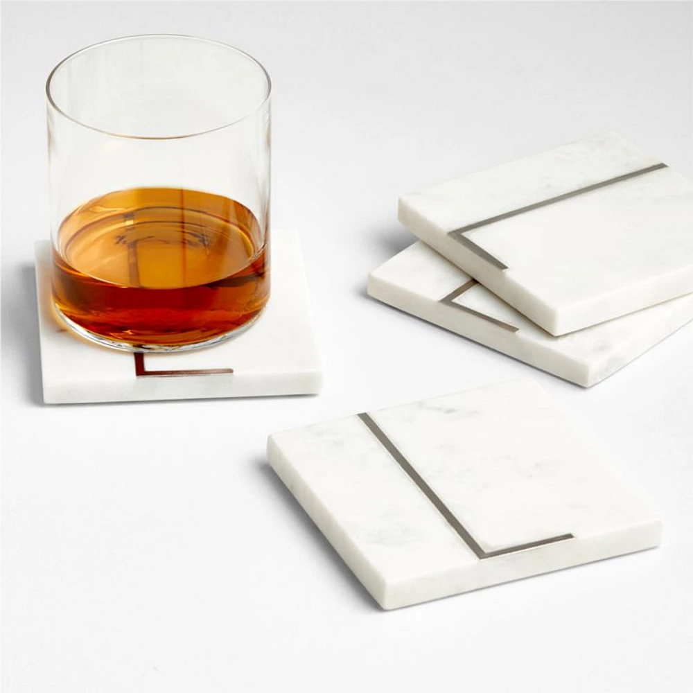 Marble "L" Monogram Coasters, Set of 4