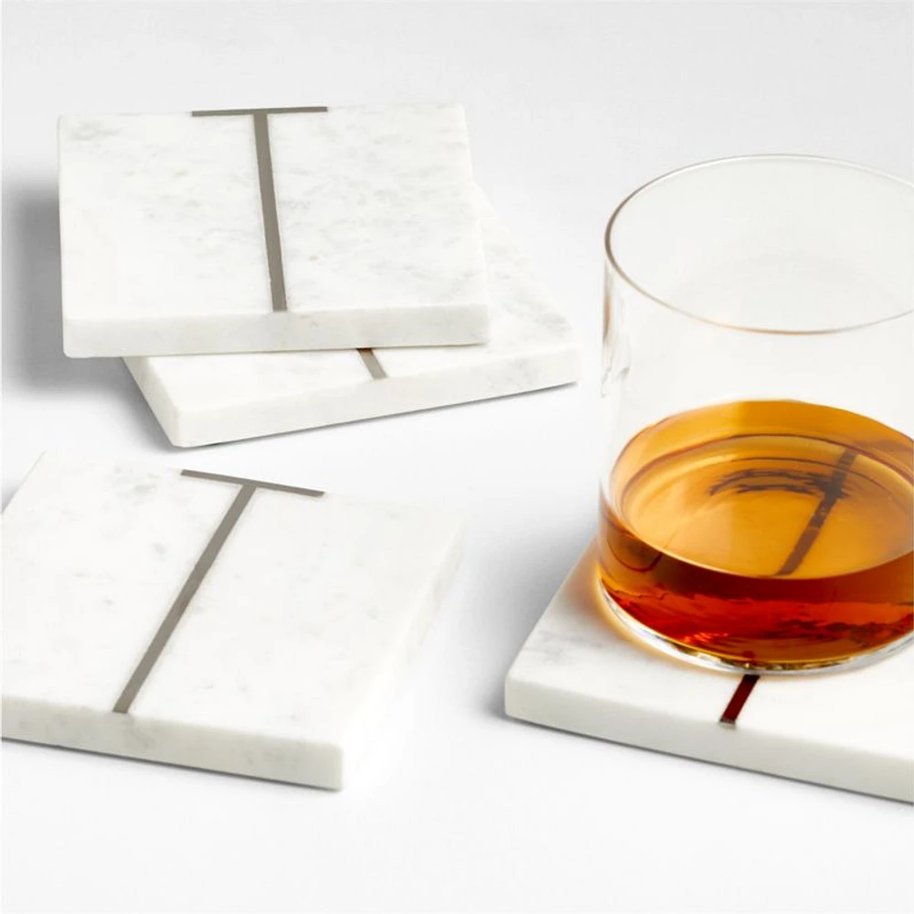 Marble "T" Monogram Coasters, Set of 4