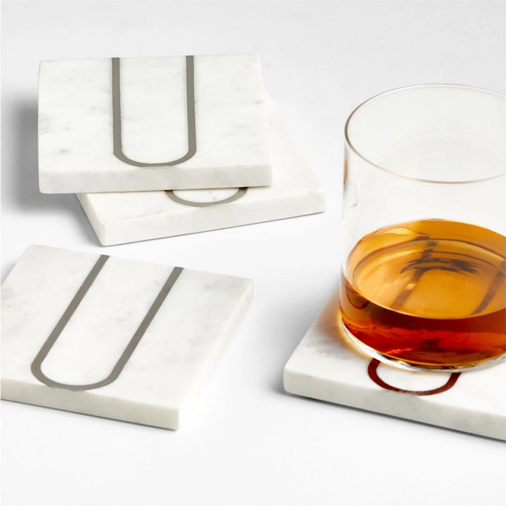 Marble "U" Monogram Coasters, Set of 4