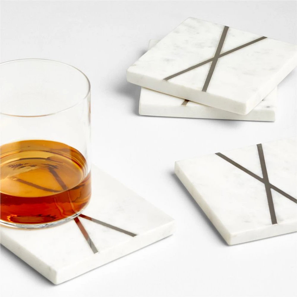 Marble "X" Monogram Coasters, Set of 4