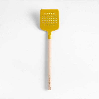 Marin Saffron Yellow Silicone and Wood Slotted Turner