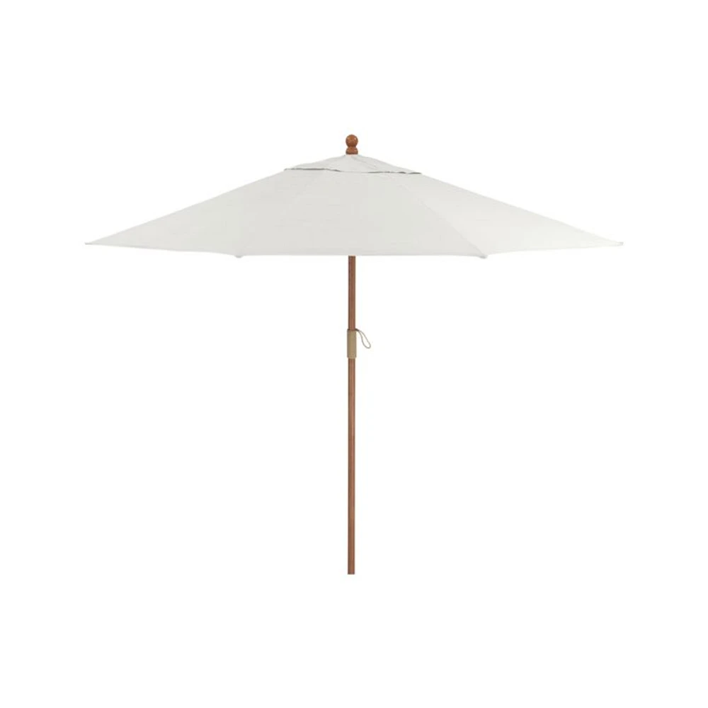 9' Round Sunbrella ® White Sand Outdoor Patio Umbrella with Eucalyptus Frame