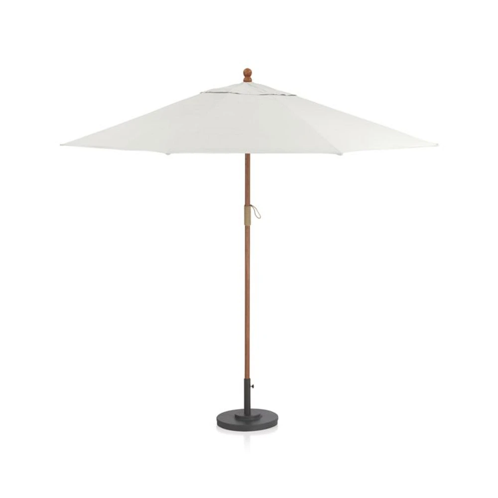 9' Round Sunbrella ® White Sand Outdoor Patio Umbrella with Eucalyptus Frame