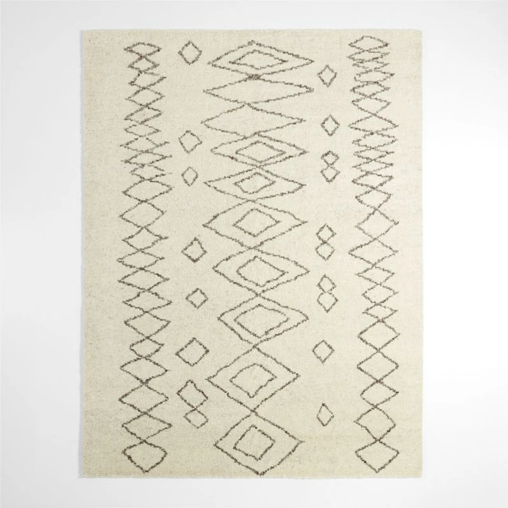 Marseilles Wool Hand-Knotted Black Ivory Area Rug 6'x9'