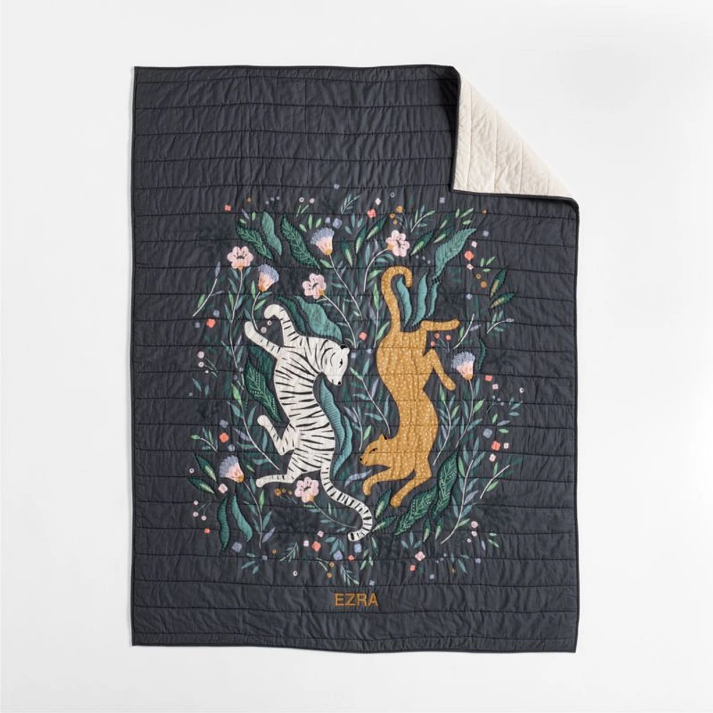 Midnight Marrakech Tiger Organic Cotton Voile Kids Twin Quilt