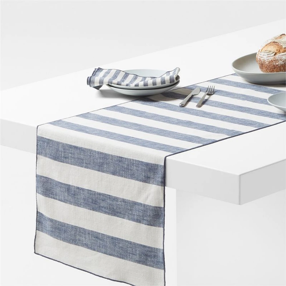 Merrow Stitch 120" Navy Blue Organic Cotton Stripe Runner