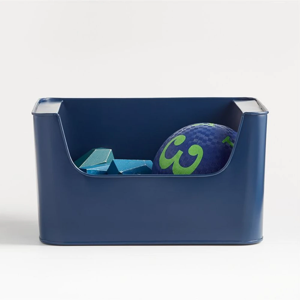 Small Dark Blue Metal Stacking Storage Bin