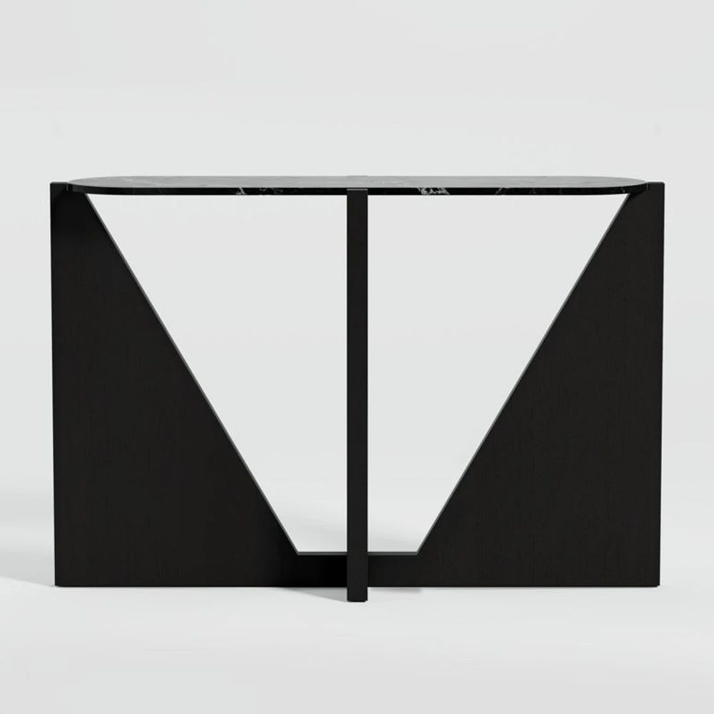 Miro Black Marble Console Table with Black Ebonized White Oak Wood Base