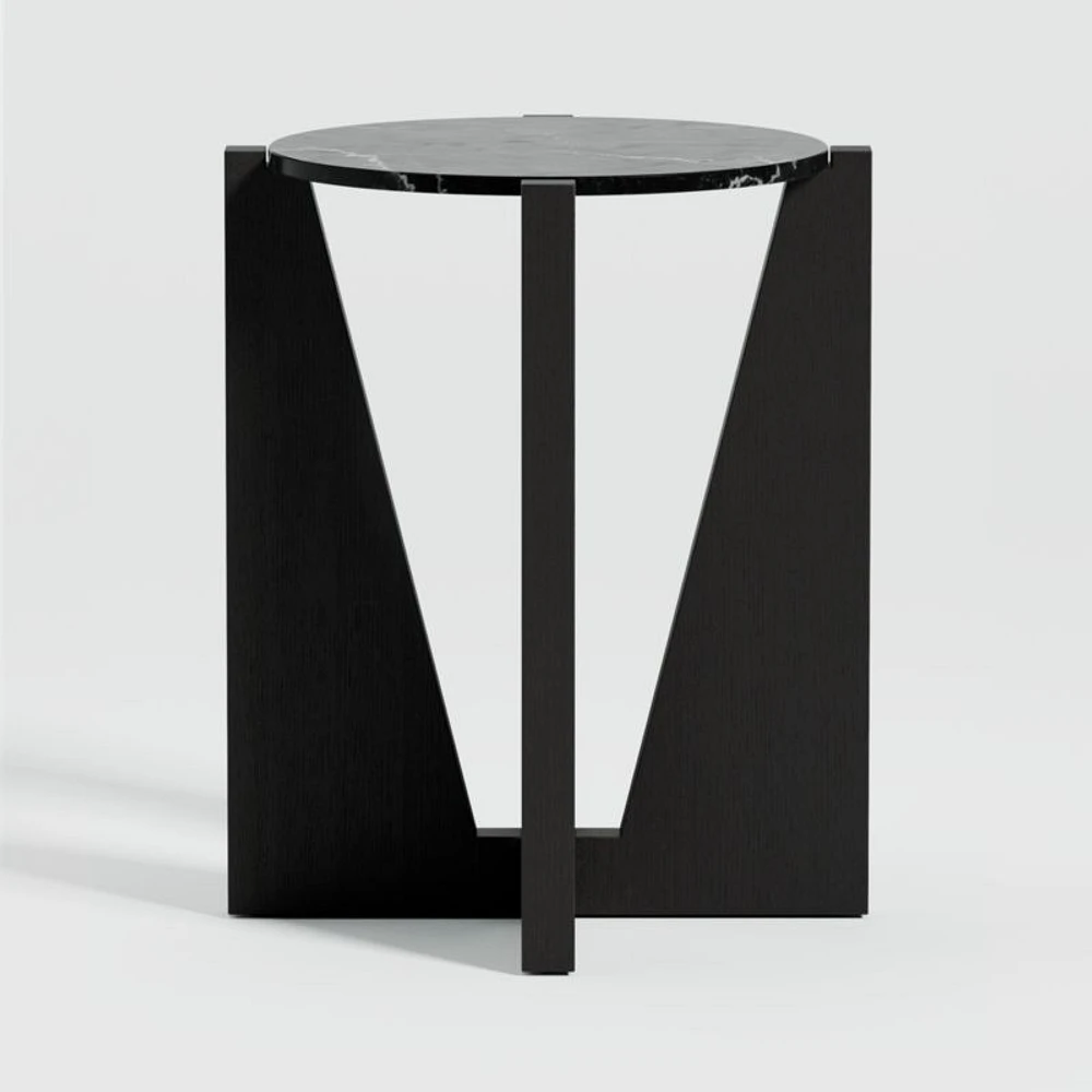 Miro Black Marble Round End Table with Black Ebonized White Oak Wood Base