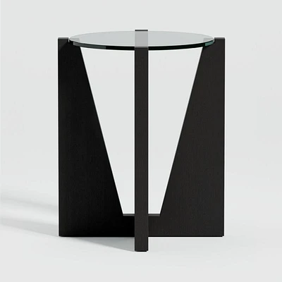 Miro Glass End Table with Black Ebonized White Oak Wood Base