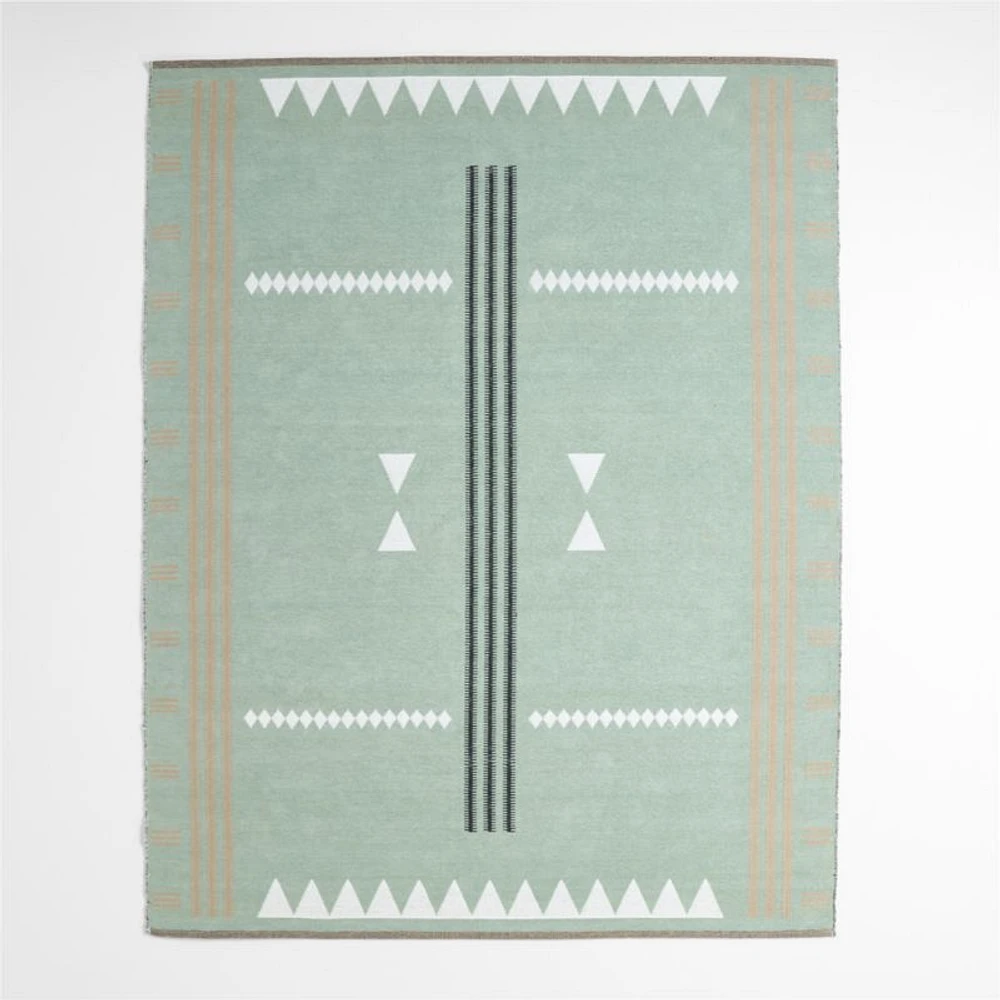 Mirror Pattern Green Chenille Kids Area Rug 8'x10'