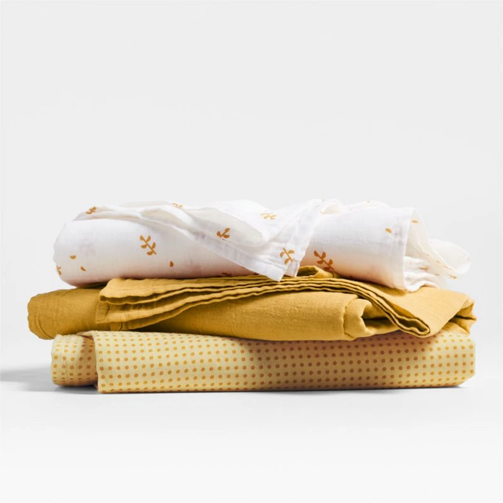 Mixed Print Savannah Yellow Organic Cotton Gauze Baby Swaddle Blankets, Set of 3