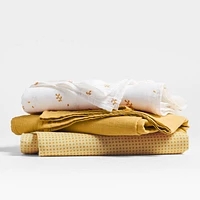 Mixed Print Savannah Yellow Organic Cotton Gauze Baby Swaddle Blankets, Set of 3