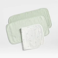 Mixed Print Muted Teal Organic Cotton Gauze Baby Burp Cloth, Set of 3