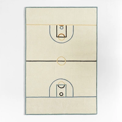 Modern Basketball Court Wool Kids Colorful Area Rug 5'x8'