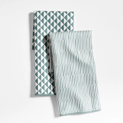Modern Check Pendula Green Recycled Kitchen Towels, Set of 2