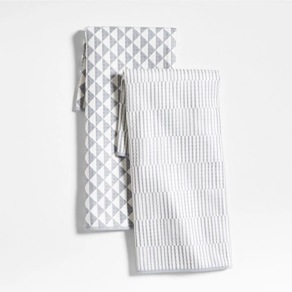 Modern Check Grey Recycled Kitchen Towels, Set of 2