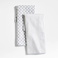Modern Check Grey Recycled Kitchen Towels, Set of 2