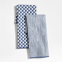 Modern Check Indigo Recycled Kitchen Towels, Set of 2