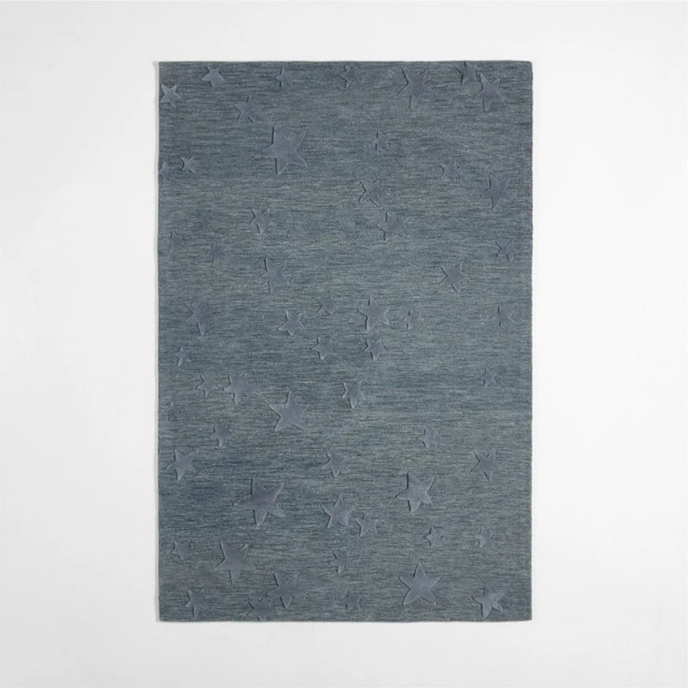 Modern Star Wool Slate Blue Kids Area Rug 5'x8'