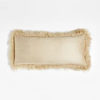 Rye Brown Mongolian Sheepskin 36x16 Throw Pillow Cover