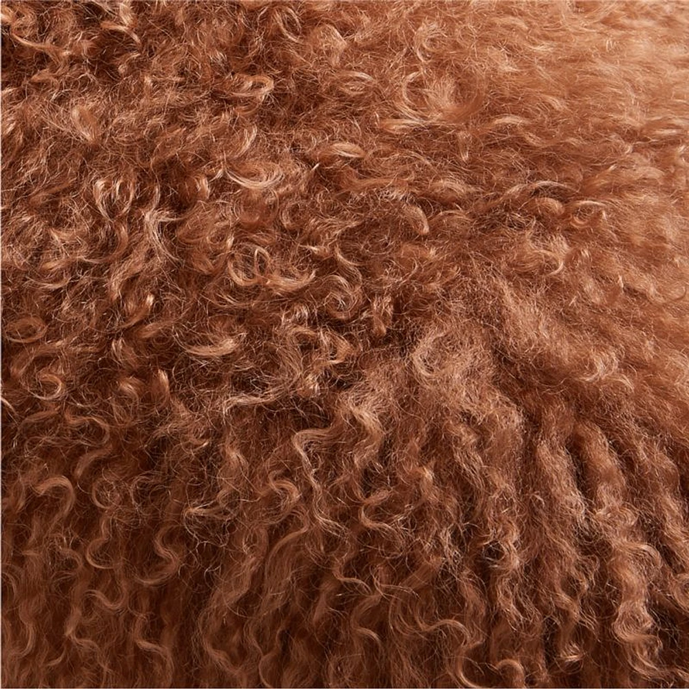 Spiced Orange Mongolian Sheepskin 20x20 Throw Pillow Cover