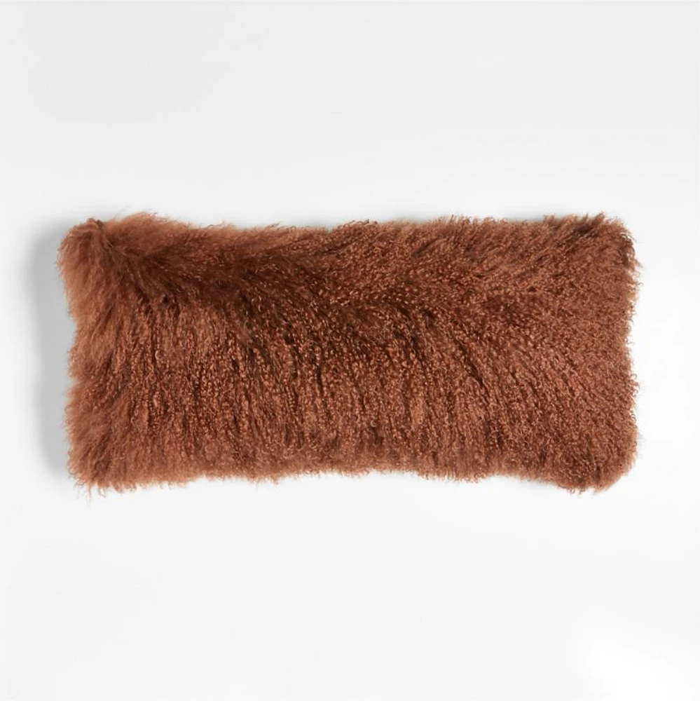 Spiced Orange Mongolian Sheepskin 36x16 Throw Pillow Cover