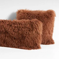 Spiced Orange Mongolian Sheepskin 20x20 Throw Pillow Cover