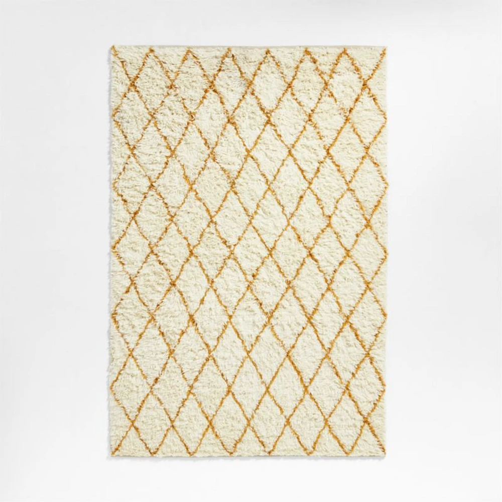 Moroccan Arlequin Diamond Wool Yellow Kids Area Rug 5'x8'