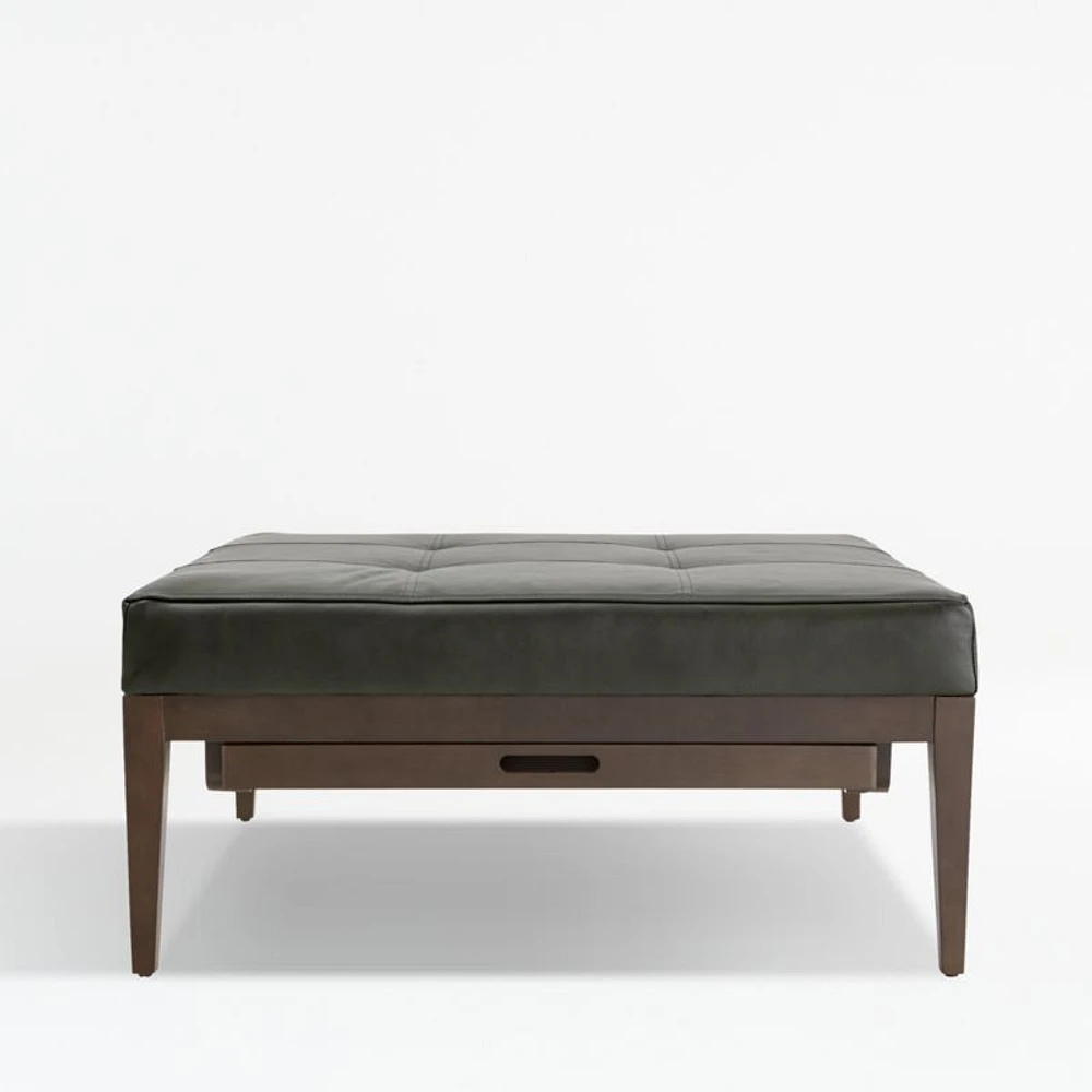 Nash Leather Tufted Square Ottoman with Tray