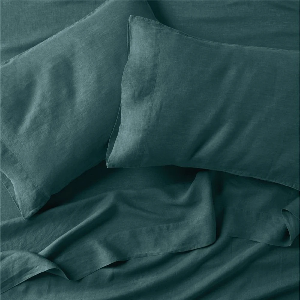 Aire Natural Hemp Sea Green Queen Bed Sheet Set