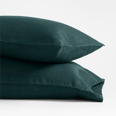 Aire Natural Hemp Sea Green Standard Pillowcases, Set of 2