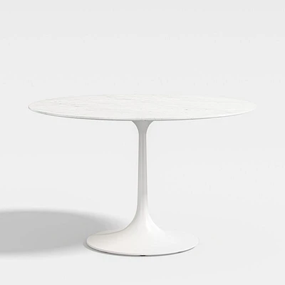 Nero 48" Round White Marble Dining Table with White Base